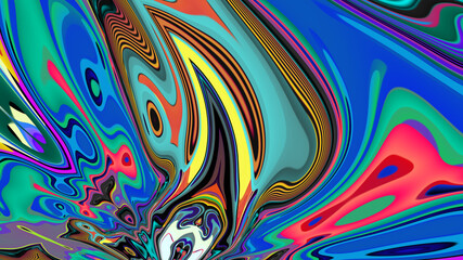 Colorful abstract psychedelic and fluid background for music, Happy New Year 2024