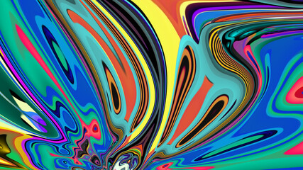 Colorful abstract psychedelic and fluid background for music, Happy New Year 2024