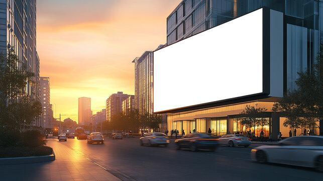 A mockup of a large blank billboard on the side of a building