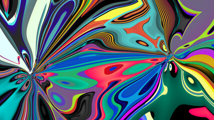 Colorful abstract psychedelic and fluid background for music, Happy New Year 2024