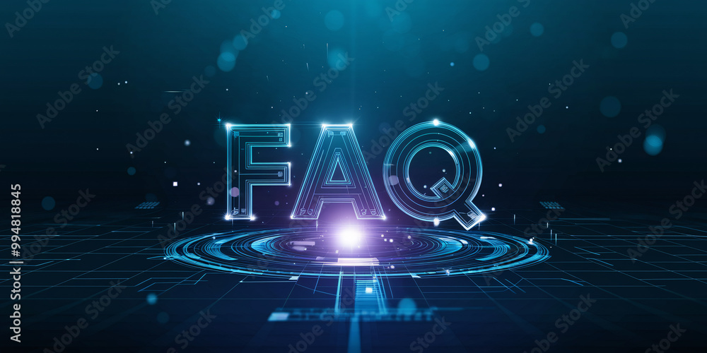 Poster dynamic faq typography with glowing neon lines and futuristic circuit design
