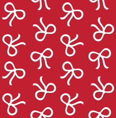 Vector seamless pattern of flat bowtie silhouette isolated on red background