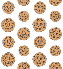 Vector seamless pattern of hand drawn sketch doodle colored cookies isolated on white background