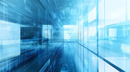 Obraz premium abstract business interior background, blue window double exposure, technology. 