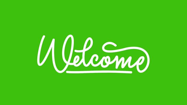 animated lettering welcome with green background.