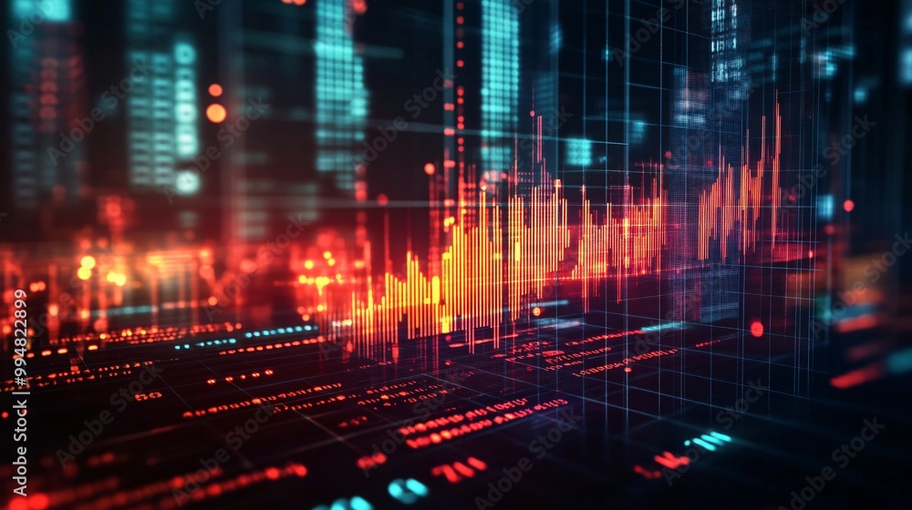 Poster abstract data visualization technology background red and blue digital grid