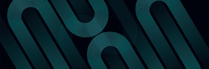 Modern blue abstract horizontal banner background with shining geometric lines. Shiny blue diagonal rounded lines pattern. Futuristic concept. vector. © Novi
