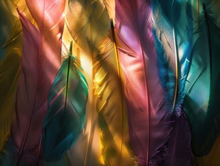 Multicolored Feathers in Soft Light