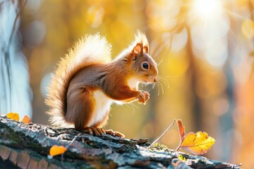 A squirrel is sitting on a tree branch, generative ai image