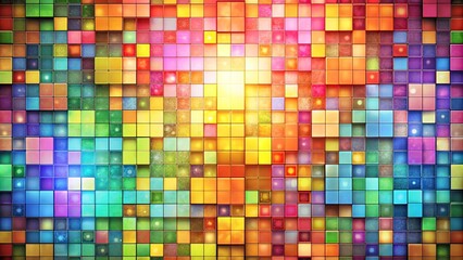 A vibrant and mesmerizing mosaic of colorfully illuminated squares, each glowing with an ethereal light, creating a captivating display of geometric beauty and digital artistry.