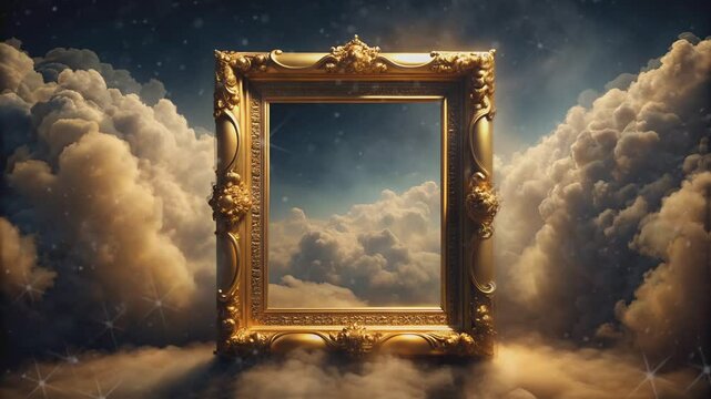 A Golden Frame Floating Amidst Clouds