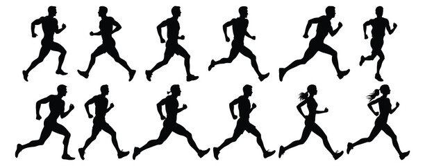 Runner silhouettes set, athlete pack of vector silhouette design, isolated background