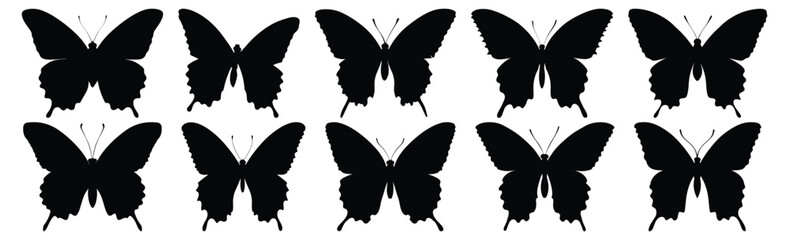 Butterfly silhouettes set, insect pack of vector silhouette design, isolated background
