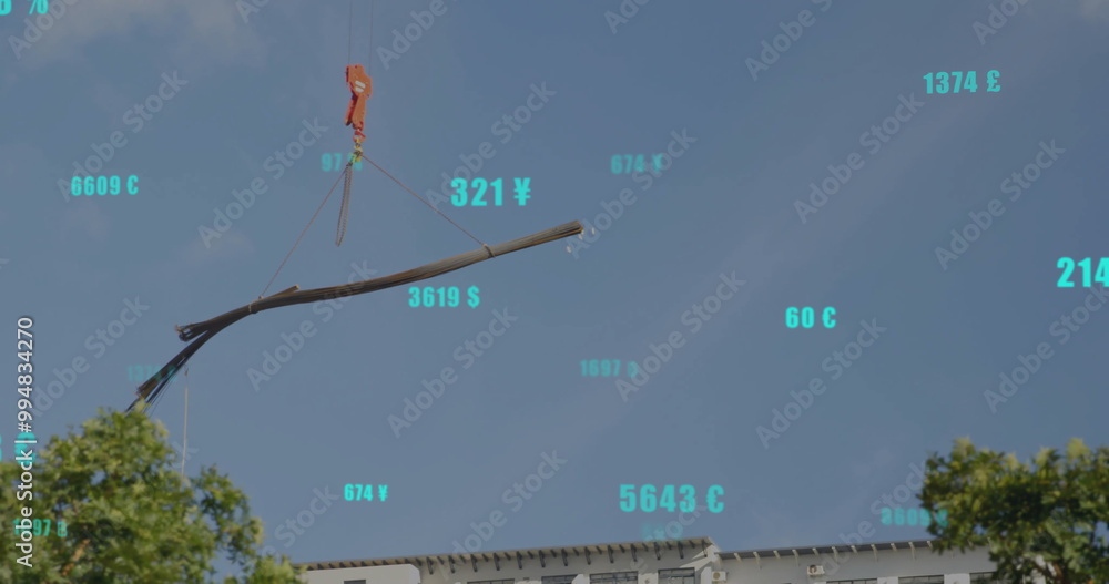 Aufkleber image of data processing over crane and sky with clouds