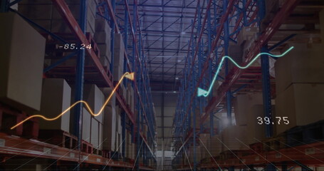 Image of financial data processing over warehouse