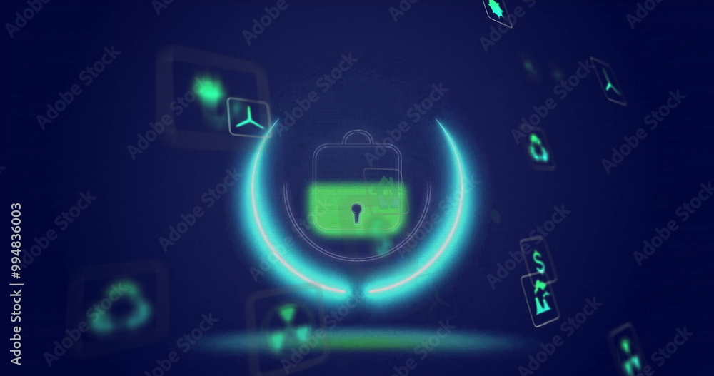 Poster Lock and security icons with data protection image over dark blue background