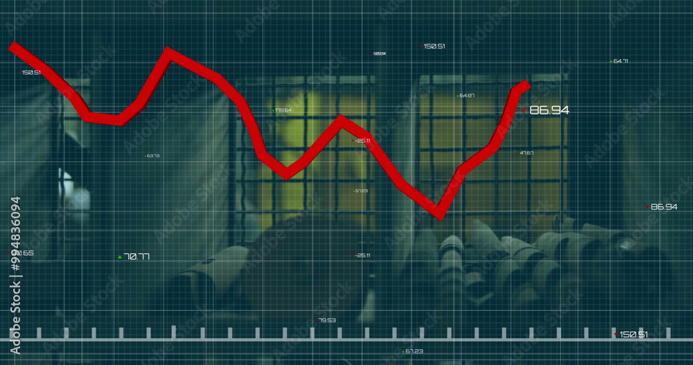 Poster red declining graph image over industrial factory background