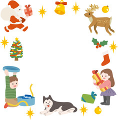 クリスマスのサンタと子ども達のベクターフレーム
