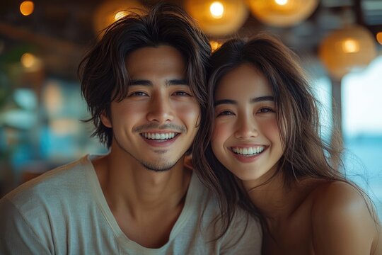 Joyful Beach Day: Young Asian Couple Enjoys Piggyback Ride and Laughter in Casual Attire
