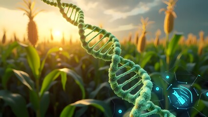 DNA Strand in Green Cornfield