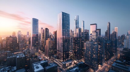 Fototapeta premium Modern cityscape, panoramic background. 