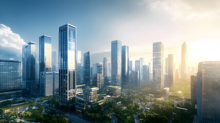 Fototapeta premium Modern cityscape, panoramic background. 