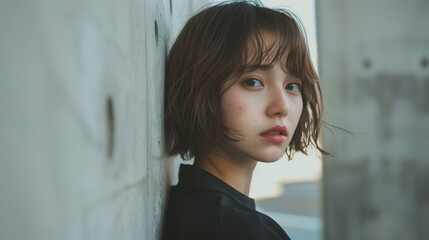 ボブヘアが似合う若いファッションモデル