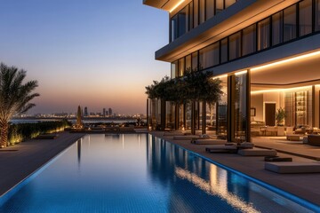 Fototapeta premium BVLGARI LIGHTHOUSE, Dubai, Luxury Apartments.generative ai