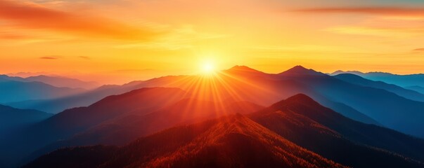 Breathtaking mountain sunrise with vibrant colors and serene atmosphere.