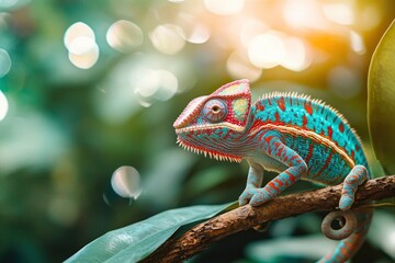 Colorful Chameleon Perched On Branch In Tropical Forest .generative ai