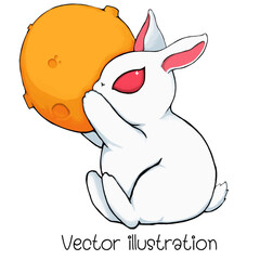 Rabbit hugging the moon, white rabbit holding the moon