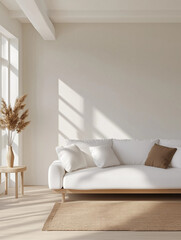 Minimalistic Living room with large wall for posters and natural light