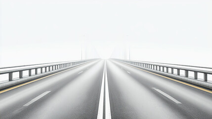 A long, empty highway bridge against a blank