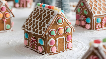 Whimsical Frosted Gingerbread House with Candy Decor