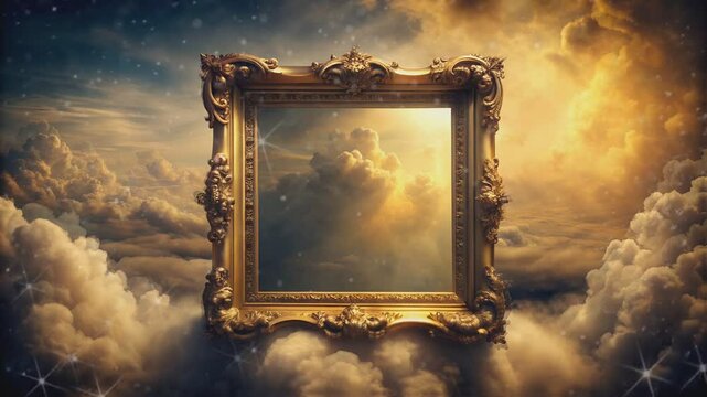 A Golden Frame Enclosing a View of Heavenly Clouds