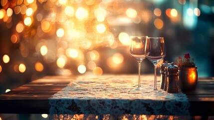 A rustic table with lace and glowing lights creates a warm, cozy atmosphere for memorable moments.