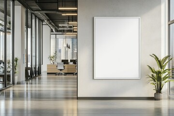 corporate branding identity logo display white blank frame mockup with modern business offices reception background as banner with copy space area mock up.generative ai