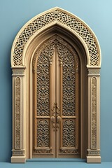 luxury mustard and copper wooden door frame with turkish intricate carving, large arch and small arch shape 