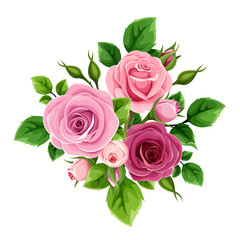 Roses bouquet. Pink and purple rose flowers bouquet isolated on a white background. Vector floral composition