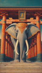 Fototapeta premium 日本画（Japanese painting）／象（Elephant） 浮世絵 イラスト