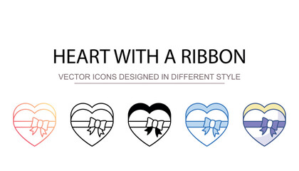 Heart with a ribbon icon design with white background stock illustration