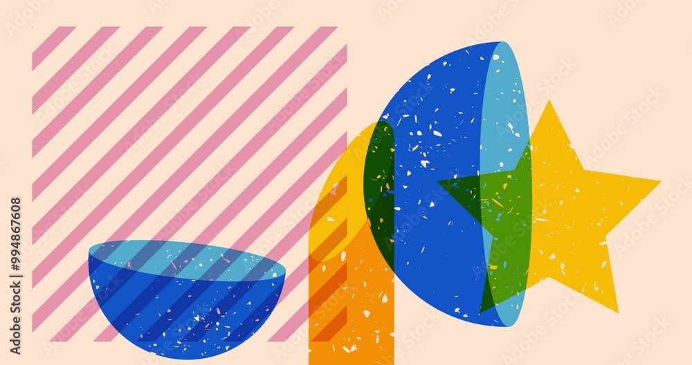 Aufkleber risograph style object shapes. geometry elements abstract texture. big colorful geometric animation.