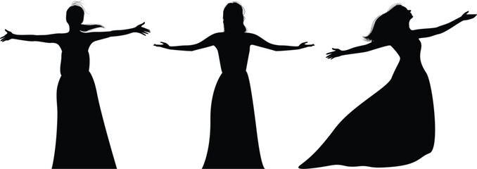 silhouette woman spreads her arms on transparent background