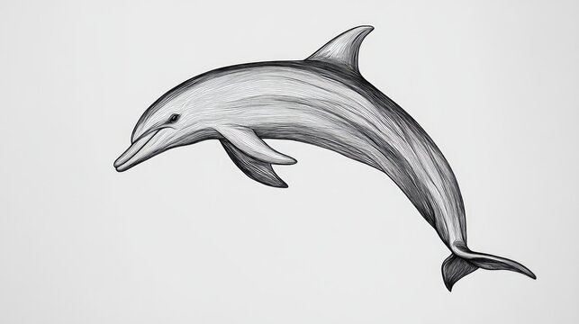 recommend clip art: A black and white line drawing of a dolphin leaping out of the water.