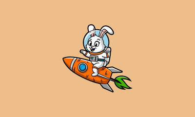 Space bunny riding a rocket with a joyful expression