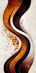 Fototapeta premium Abstract illustration featuring circles and curves in cream, orange, brown and black - pattern, texture, shape and color