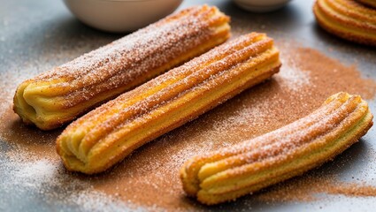 Mexican churros dusted with cinnamon sugar closeup