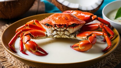 Micronesian coconut crab cooked in coconut milk closeup