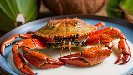 Micronesian coconut crab cooked in coconut milk closeup