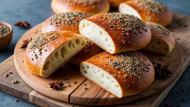 Paraguayan chipa cheese bread with anise seeds closeup